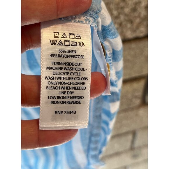 Tahari Womens Blue & White Striped Button-Up Tunic Shirt Medium Linen Blend Roll - Picture 7 of 7